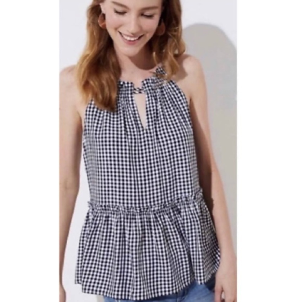 Loft Gingham Peplum‎ Blouse
